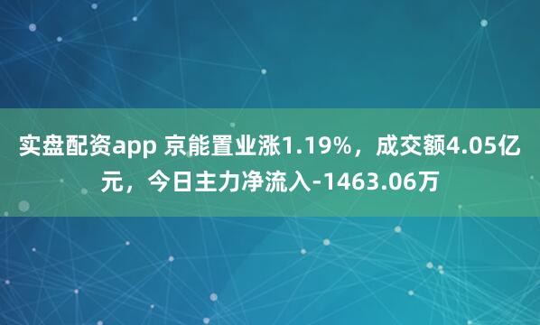 实盘配资app 京能置业涨1.19%，成交额4.05亿元，今日主力净流入-1463.06万